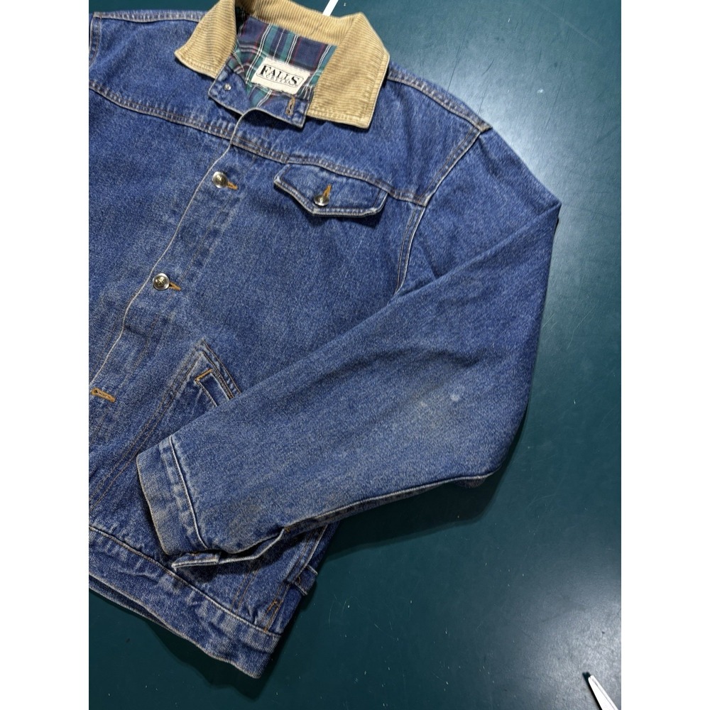 Vintage Denim Jacket Flannel-Lined Trucker Men's Medium Boxy Corduroy Collar 90s - Picture 11 of 16